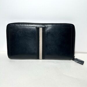 Bally Ribbon Zip-Around Long Black Leather Wallet Made in Switzerland Authentic